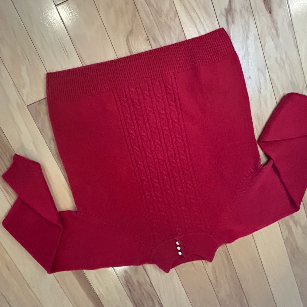 Dressbarn Vibrant Red Knit Sweater w Pearls Vintage Style - Picture 10 of 12